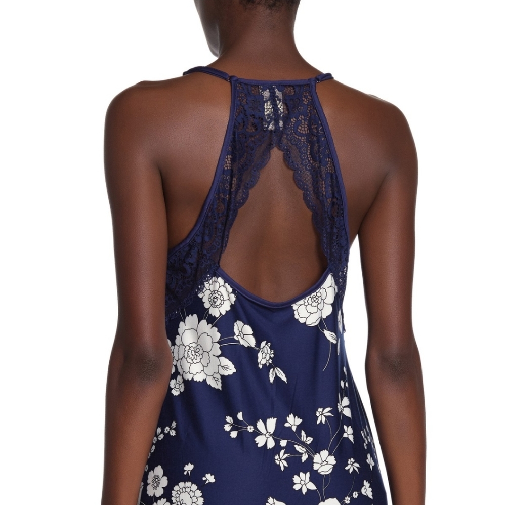 NWT:Navy & Wht Floral & Lace Under the Sea Chemise from In Bloom by Jonquil - Picture 4 of 5